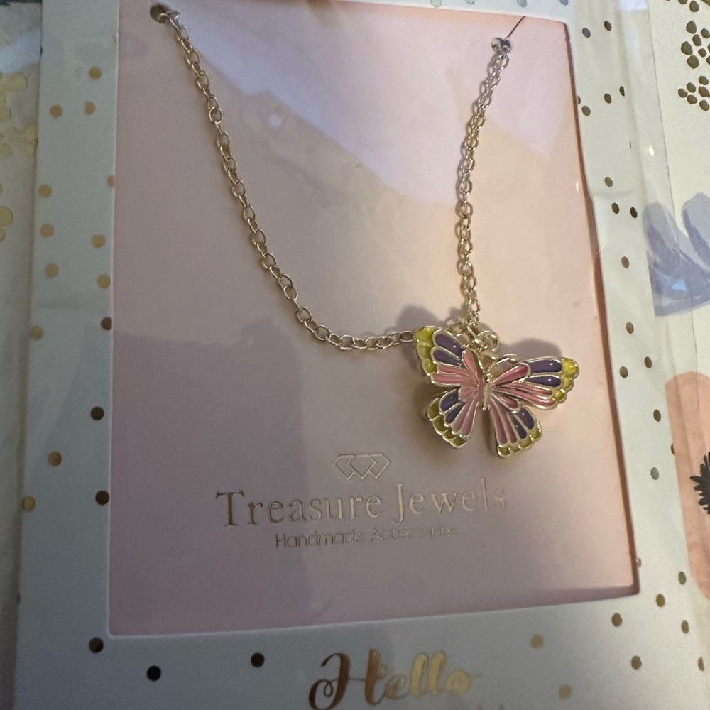 Pink and Gold Butterfly Necklace - Picture 3 of 4